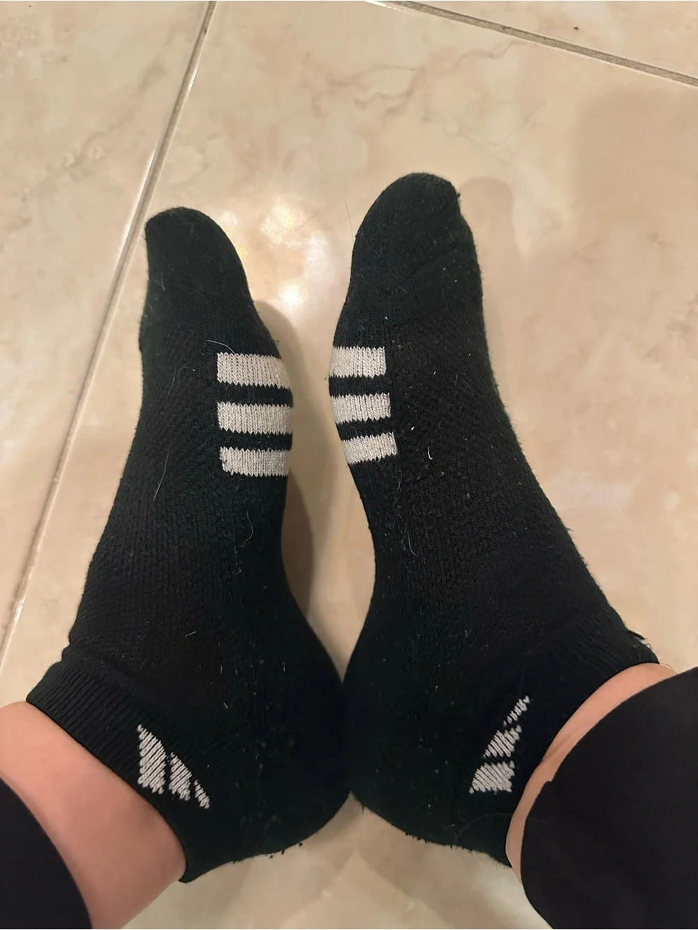 Black No-Show Athletic Socks with White Stripe Detail Adidas